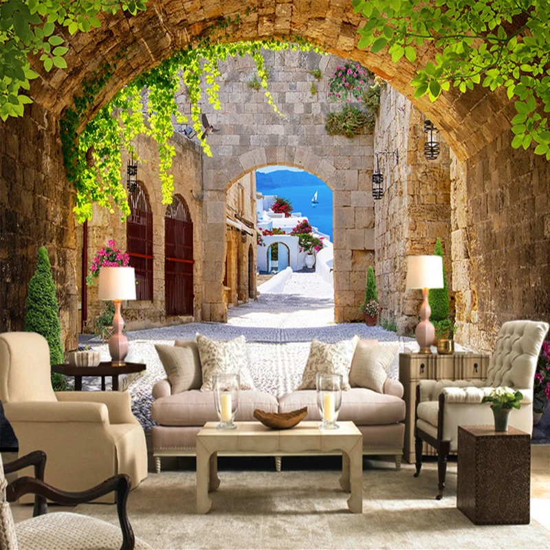 

Custom Photo Wallpaper 3D Stereo Arches Spatial Extension European Small Town Large Murals Living Room Backdrop Mural Wallpaper