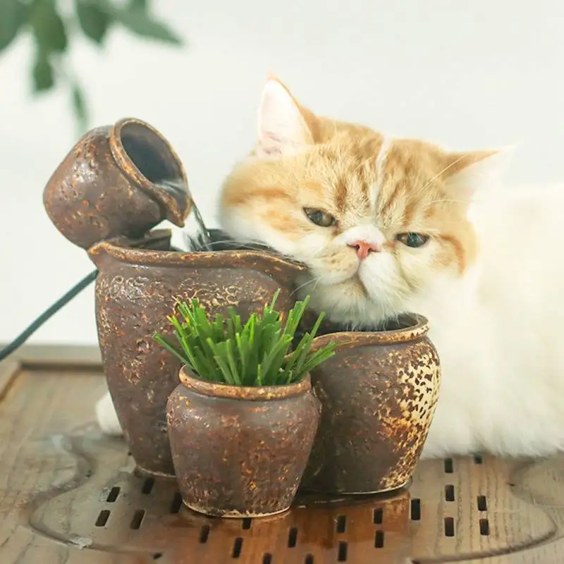 

Pet Automatic Recycling Water Fountain System Dispenser, Cat Water Bowl Pastoral Brown Resin Cat Drinker, Pet Supplies EU