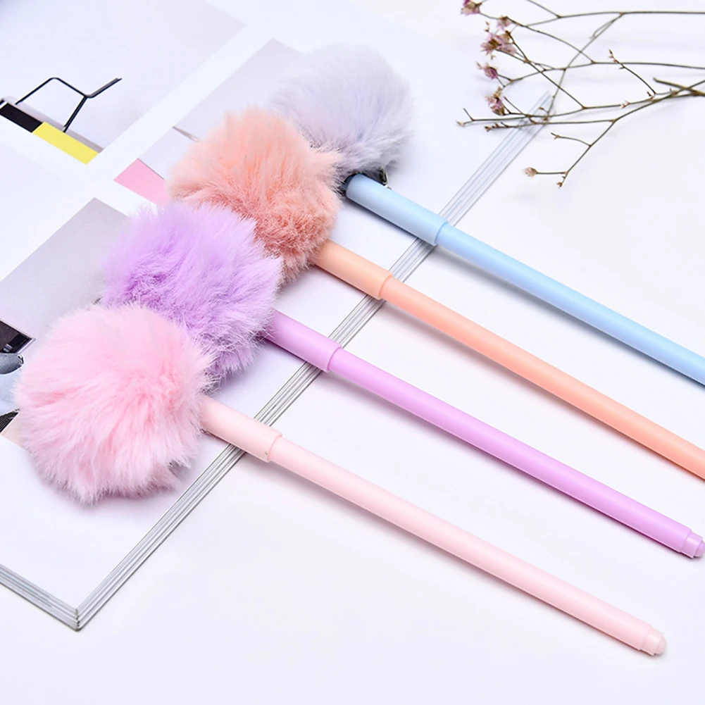 Gel Ink Rollerball Pen with Pom Poms 2 PCS Pink Flamingo Design Needle Point Black Ink Pom Pom Pen Gifts For Girls Women Students Prizes for School for Games