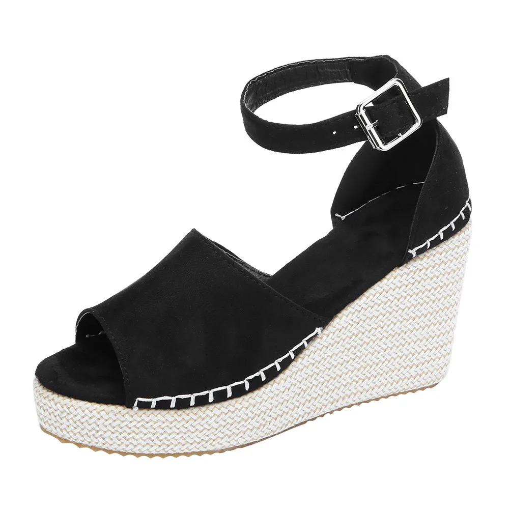 

Women Fashion Dull Polish Sewing Peep Toe Wedges Hasp Sandals Flatform Shoes Shoes Summer 2018 Wedges Shoes for Women