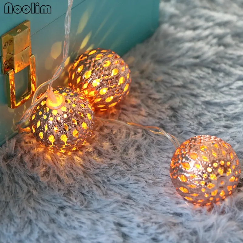 NOOLIM – guirlande lumineuse boule Led marocaine, 3M, 20 pièces, avec 3  piles AA, or Rose, décoration pour fête féerique, mariage, noël