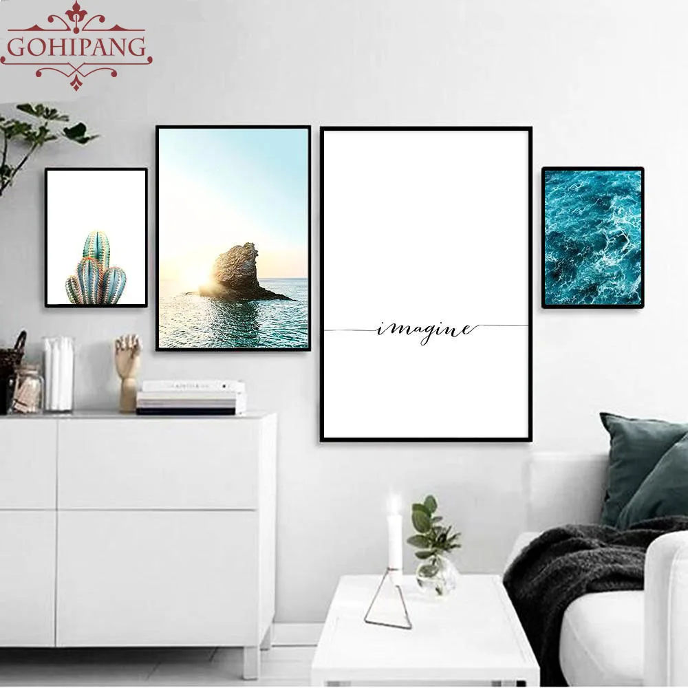 

Gohipang New Summer Sea Wall Art Landscape Canvas Painting Wall Posters Prints Kids Room Photo For Living Room Interior Unframed