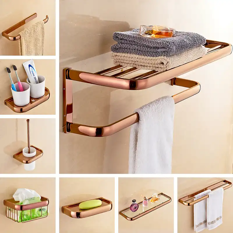 Bathroom Accessories Set Solid Brass Tissue Rack Towel Bar Rack Toilet Brush Holder Corner Shelves Bath Hardware Set Rose Gold Bath Hardware Sets Aliexpress