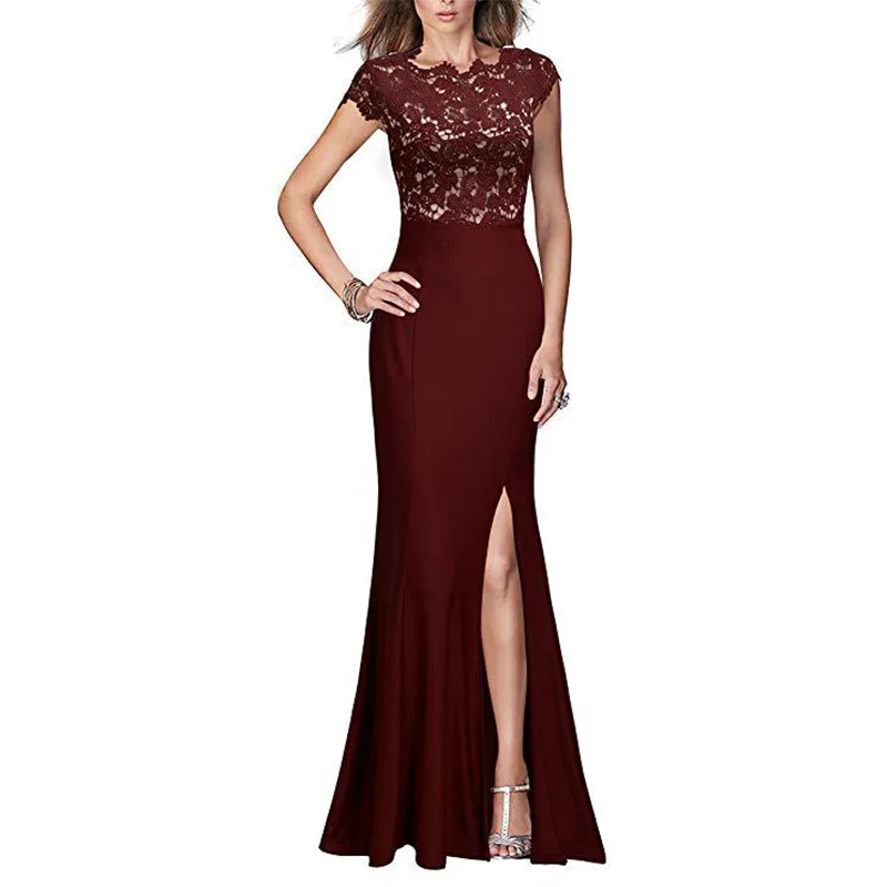 

Black Banquet Evening Dresses Retro Style Floor Length Prom Dresses Lace Elegant Formal Dress 2019 New Fashion Front Split
