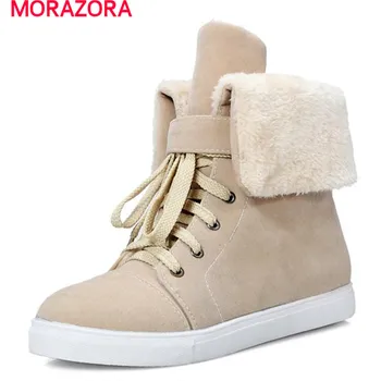 

MORAZORA 2020 snow boots plus size 34-42 comfortable PU nubuck leather ankle boots for women round toe height increasing