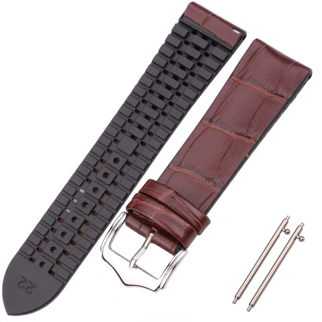 HENGRC Cowhide And Silicone Watch Strap Bracelet 18 20 22mm Men Women Waterproof Breathable Watchbands Watches Clock Accessories Brown