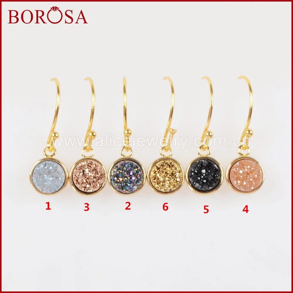 Модные серьги-Крючки BOROSA ZG0160 с золотой рамкой круглые радужные титановые друзы