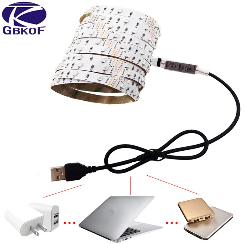 GBKOF Светодиодная лента USB SMD3528 5050 светильник s 50 см 1 м 2 кабель светодиодный 5 в