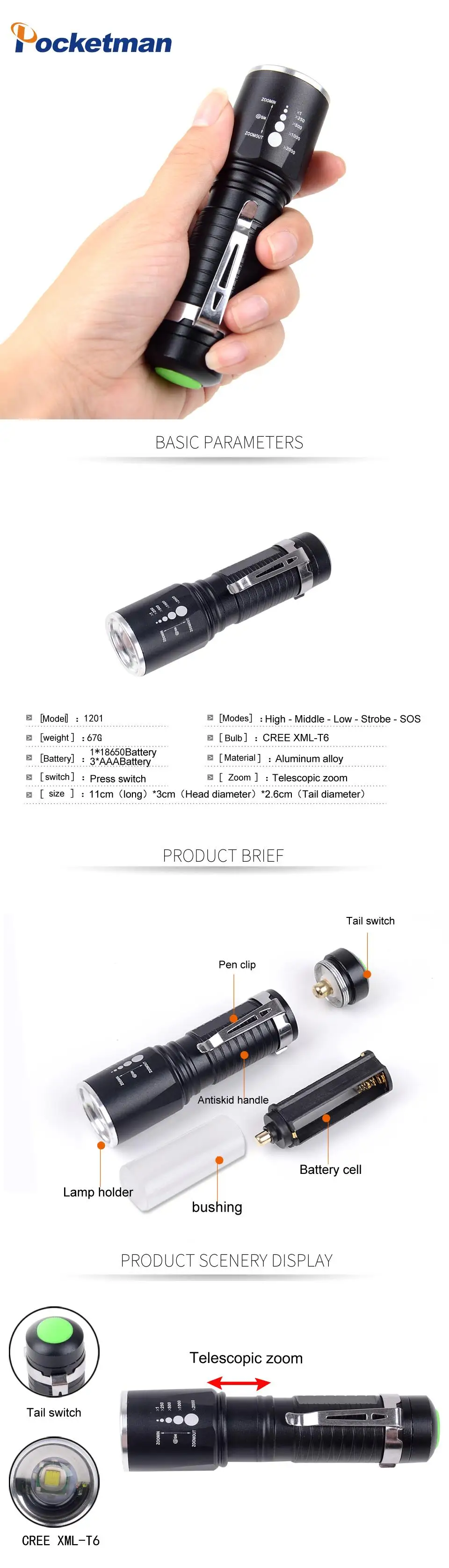 Высокая яркость E17 4200 люмен CREE XM-L T6 светодиодный фонарик 5 Режим Масштабируемые linternas светодиодный фонарь на 1*18650 или 3* AAA