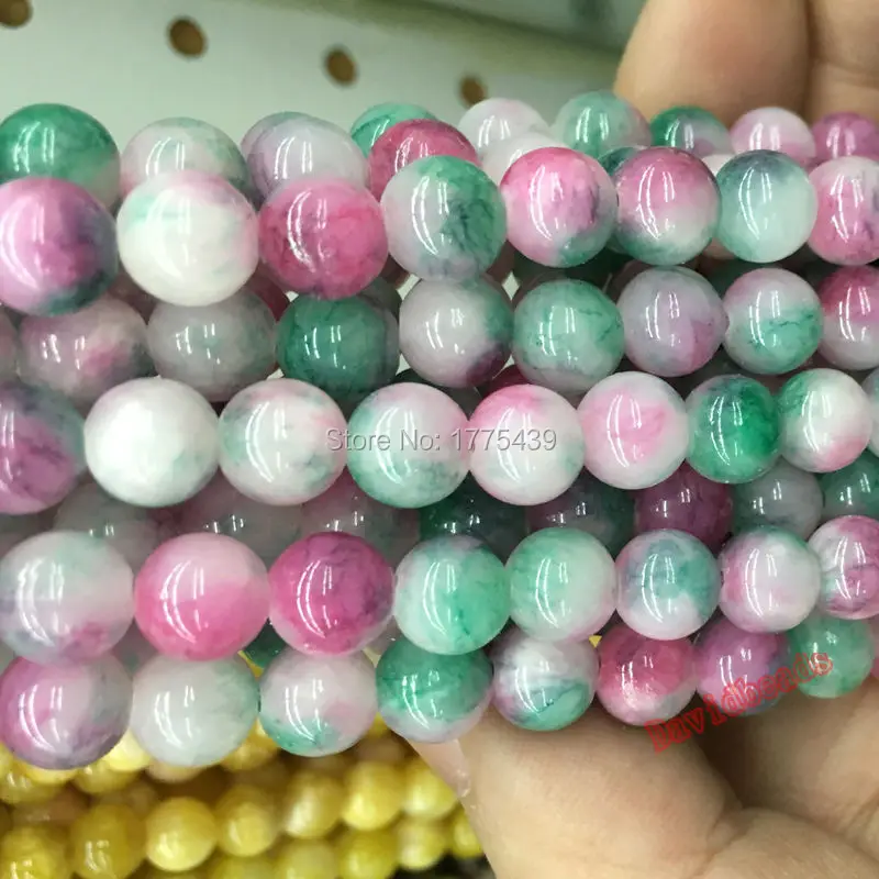 

Free Shipping Natural Stone 6 8 10 12MM Pink Green White Colorful Jadee Loose Beads Pick Colors For Jewelry Making