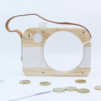 

D Nordic Children Room Decoration Wooden Camera Coin Box Money Bank Wood Cash box Wall Hanging Kids Birthday Gift Salvadanaio