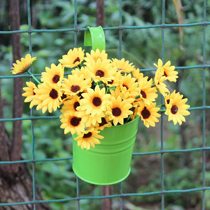 

6 Pcs Metal Iron Hanging Planters Bright Colors Artificia Flower Plant Pot Holders For Wall Vase Fence Window Home Garden Decor