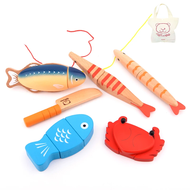 [Toy Woo] детский подарок Магнитная резка фруктов и овощей удовлетворить морепродукты мальчиков и девочек играть кухня деревянные игрушки