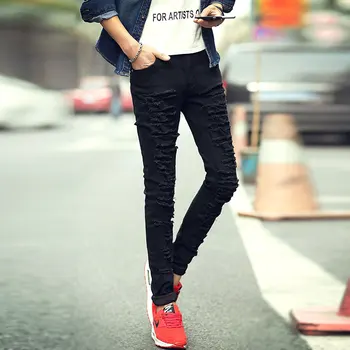 

2018 spring new men's fashion jeans Korean slim hole pants