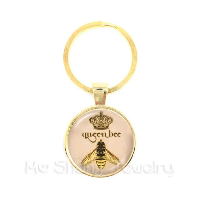 Vintage Royal Crown bee Art Keychain Queen Bee Jewelry Keyring For Best Friends 8