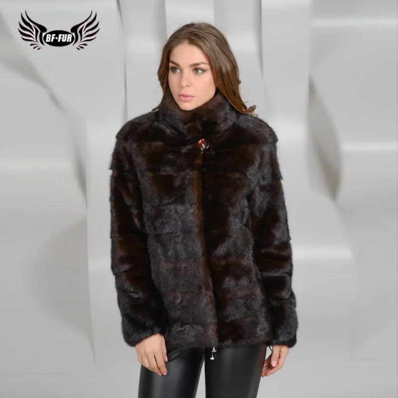 

BFFUR Real Models Mink Fur Coat Thick Warm Full Pelt Winter Women's Park With Natural Fur Slim Solid Snowsuit Women Clothes 2019