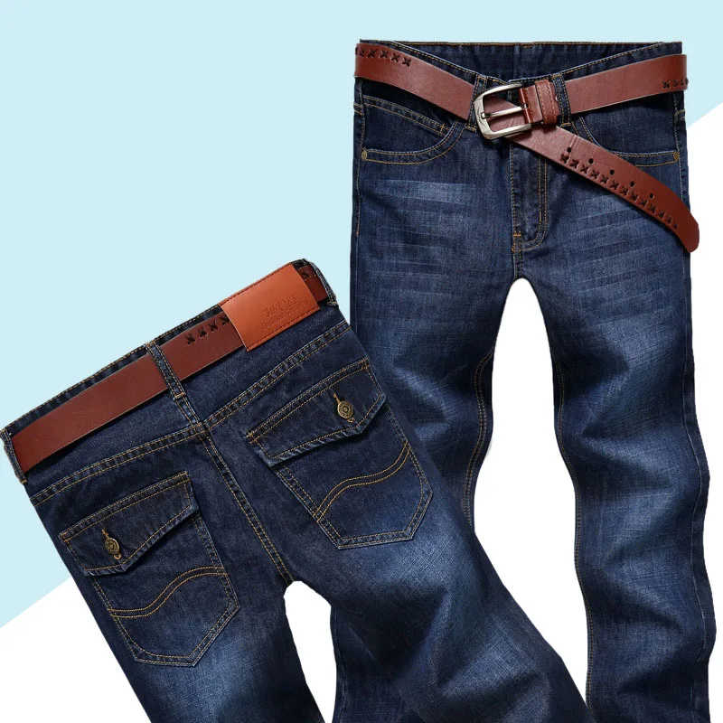 Mens Jeans Classic Straight Denim Jeans with Zippers Pleated Slim Blue Black Jean Men's Scratched Long Pants Trousers