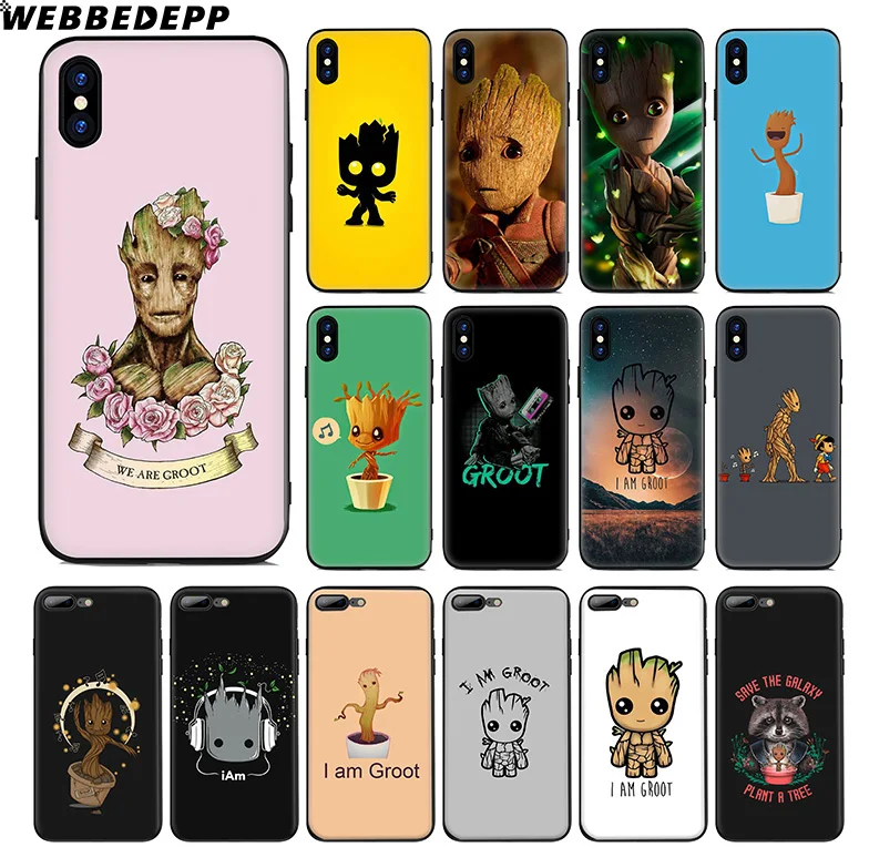 WEBBEDEPP Guardians of the Baby Groot Soft Silicone Case for Apple iPhone 11 Pro Xr Xs Max X or 10 8 7 6 6S Plus 5 5S SE TPU |