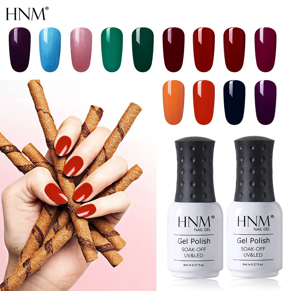 

HNM 8ML Pure Color Gel Nail Polish Varnish Soak Off UV LED Lamp Permanent Enamels DIY Gellak Varnish Need Base Top Coat Lacquer