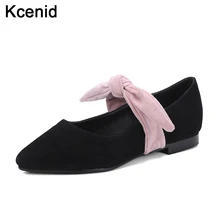 Kcenid/ г. весенние милые балетки на плоской подошве с бабочками женские лоферы с острым носком модная замшевая обувь без застежки Большие размеры 34-43