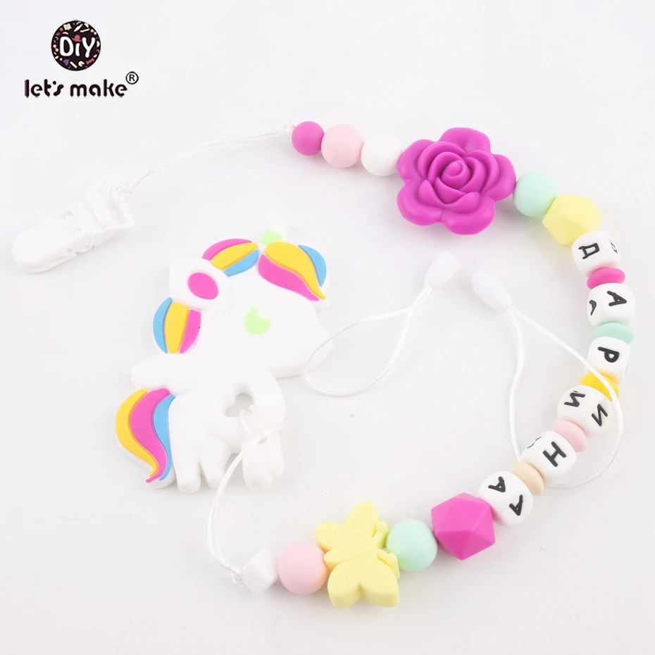 Let's make 1pc Personal Custom Personalized Pacifier Clip Chain Silicone Unicorn Pendant Baby Teething Nursing Dummy Clips Chain