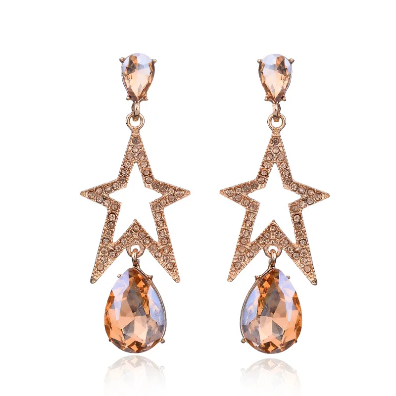 

Luxury Rhinestone Inlaid Golden Silver Metal Shining Star Water Drop Dangle Earrings Women Party Jewelry Christmas Gift 2018