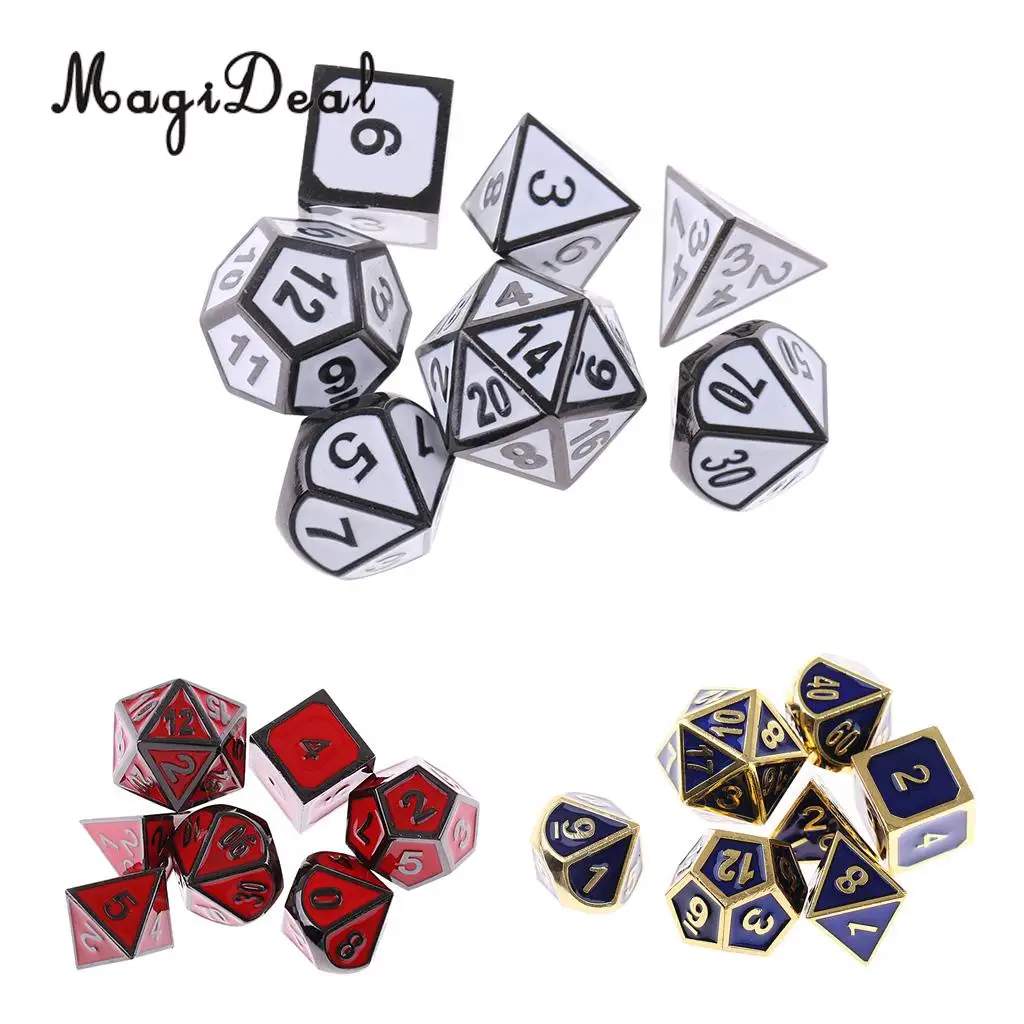 

MagiDeal Lightful Alloy Dice Set D4 D6 D8 D10 D12 D20 Polyhedral TRPG for D&D MTG Board Games for Collection Gift