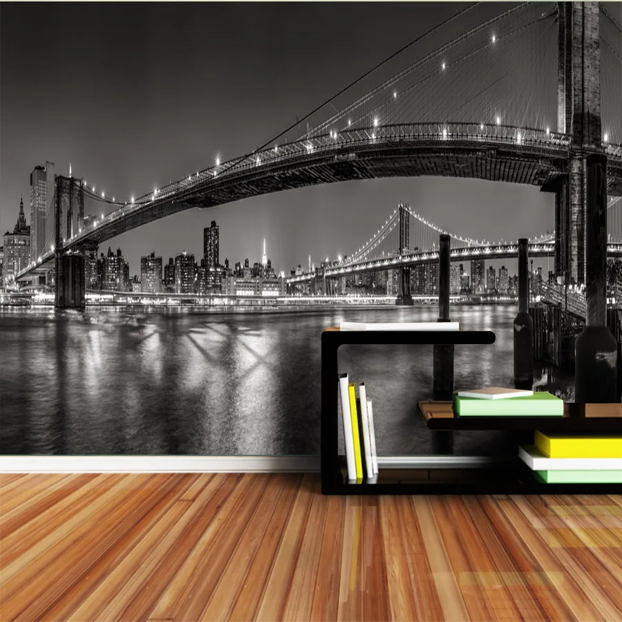ShineHome New York Bridge черно белые ночные городские обои 3d стереоскопические для стен