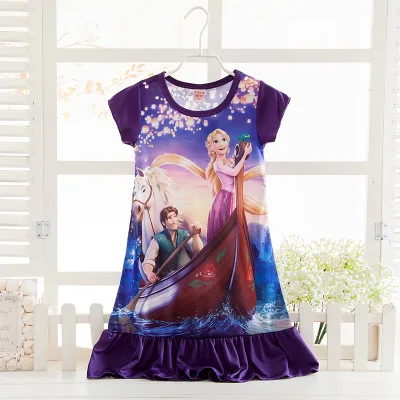 Disney princess summer night dress children pajama children home clothing baby cartoon Frozen Elsa nightgown girl sleepwear robe - Цвет: 8