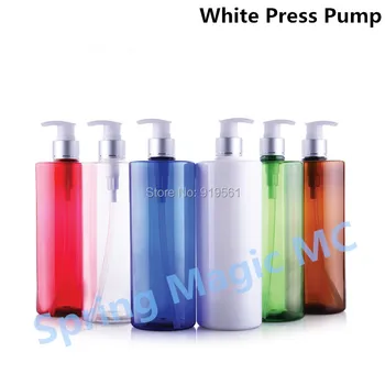 

500ml 6 colors Plastic Cosmetic Container With White Press pump water/Lotion/Shampoo/shower gel Bottle,PET Cosmetic bottle