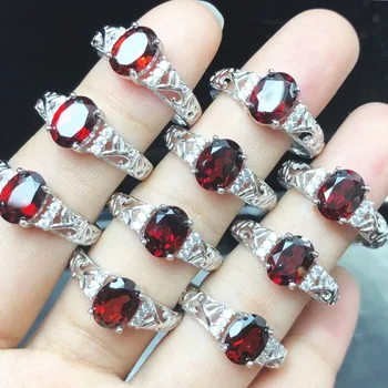 

Natural red garnet ring solitaire wedding ring sterling silver ring Oval cut 6X8mm gemstone ring January birthstone Jewelry