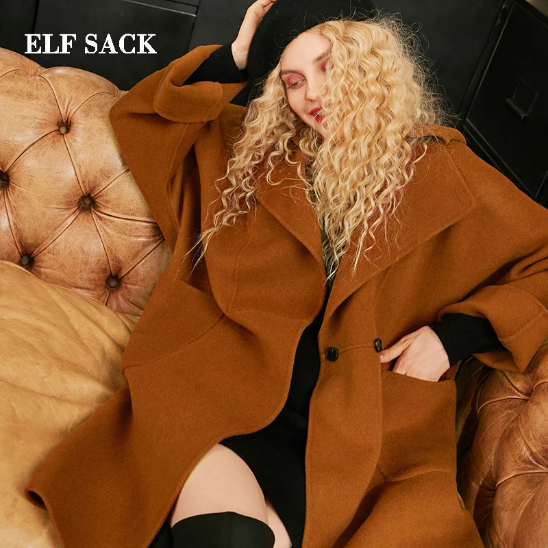 Женский шерстяной плащ ELFSACK теплая Повседневная Уличная одежда с капюшоном и