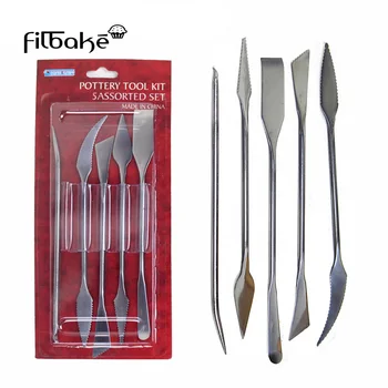 

FILBAKE Pottery Accessories Stainless Steel Modeling Carving Knife Soft Clay Tools 5 Suction Card Set Cake Decorating