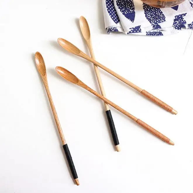 10pcs/lot 20x1.2cm wholesale wooden spoons honey fine winding long handle spoons coffee stirring