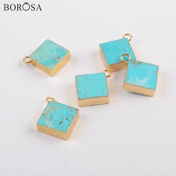 

BOROSA Jewelry 10PCS Rhombic Gold Color Natural Turquoises Charm 15x15mm Gems Pendant for Earrings/Necklace Jewelry Making G1828