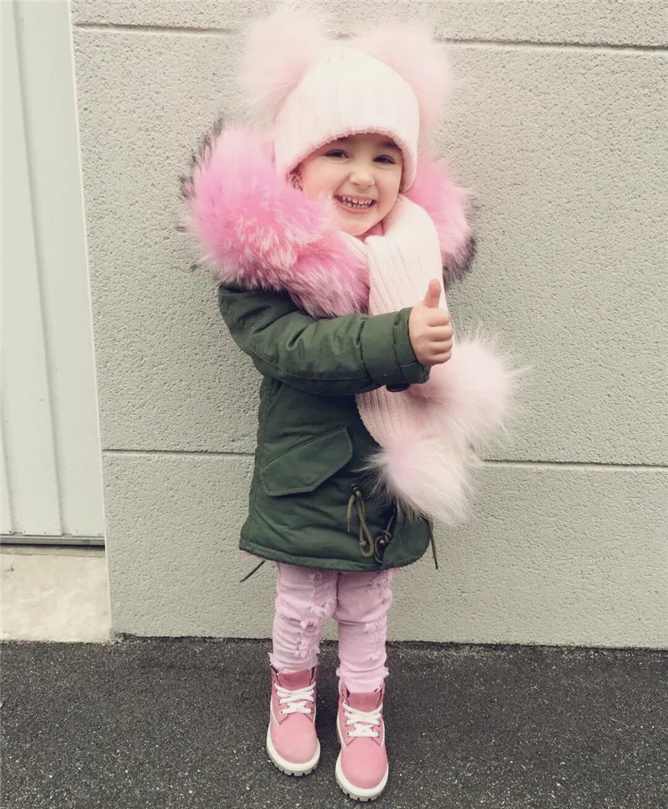 Bonnet et Écharpe Double Pom Pom de fourrure, Bonnets Enfants d'hiver