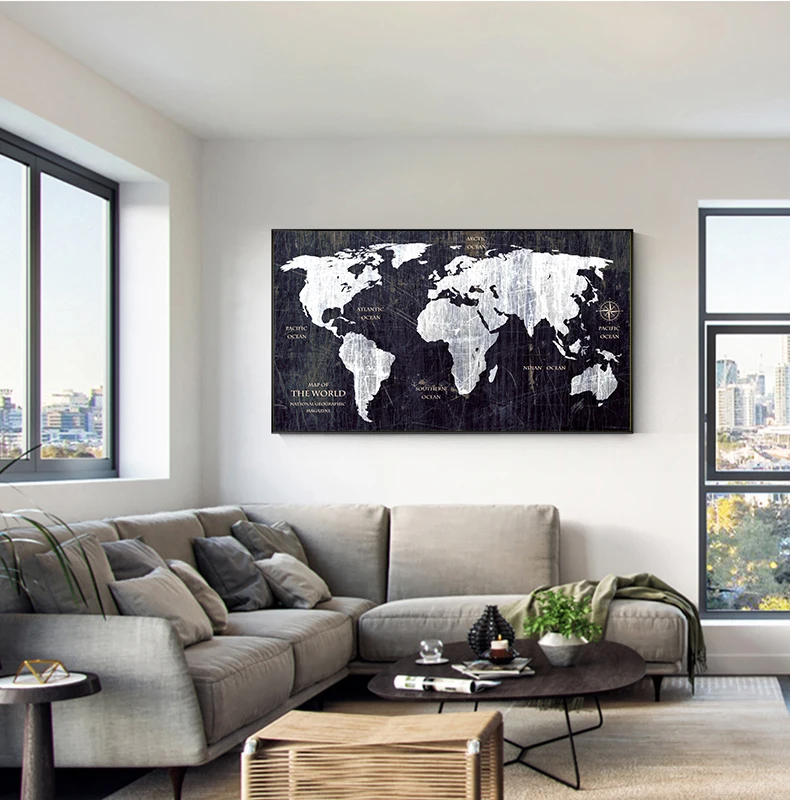 Современный плакат с принтом, большая настенная художественная картина, абстрактная карта мира, холст, живопись для гостиной, Куадрос, салон, Decoracion