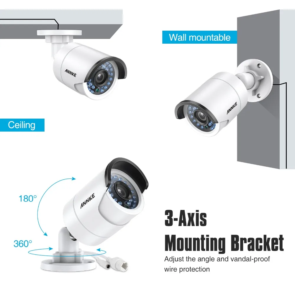 Камера видеонаблюдения ANNKE 4 шт. 2 МП HD POE IP 30 м ночное видение защита от непогоды HIK