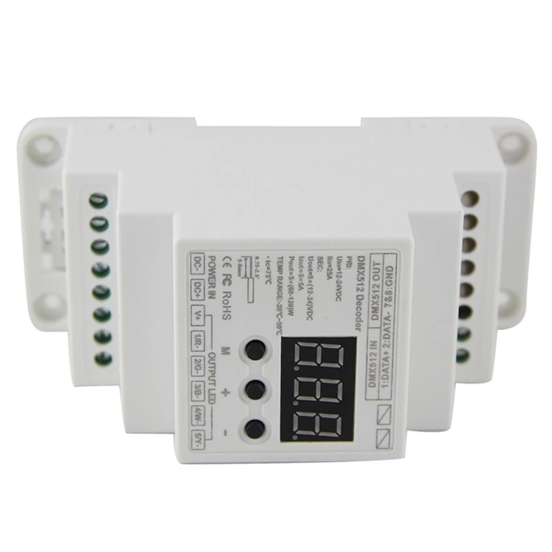 Bc-835-Din-Rj45 Dc12-24V Input 5A X 5Ch Output, Din Rail 5Ch Cv Pwm Dmx512/1990 Decoder Controller For Led Strip Light Lamp