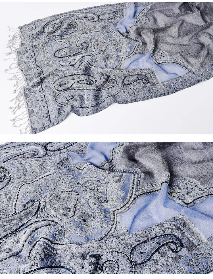 Nepalese handmade beaded embroidery classic paisley pattern boiled wool scarf women cashew flower warm big shawl for ladies