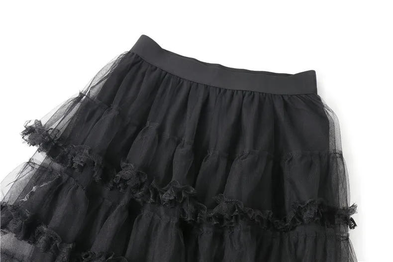 Черный Многослойная юбка Для женщин 2019 новые летние модные сетчатые оборки эластичный пояс французский Стиль нишу все совпало женская