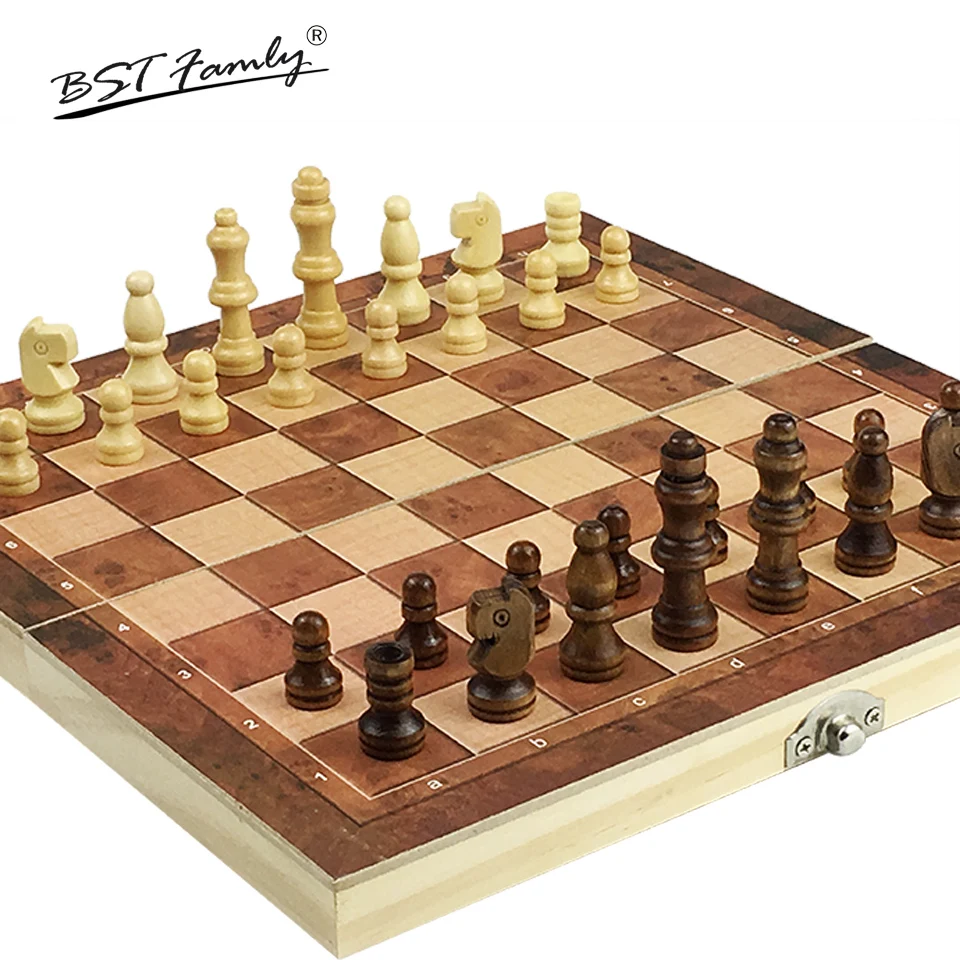 Chess & Backgammon & Checkers 3 in 1 Travel Wooden Chess Game Set Size
