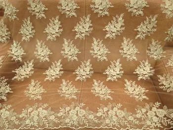 

120cm Width Gold apricot tulle ganza allovered embroidery lace fabric Diy dress lace accessories 3yards/lot
