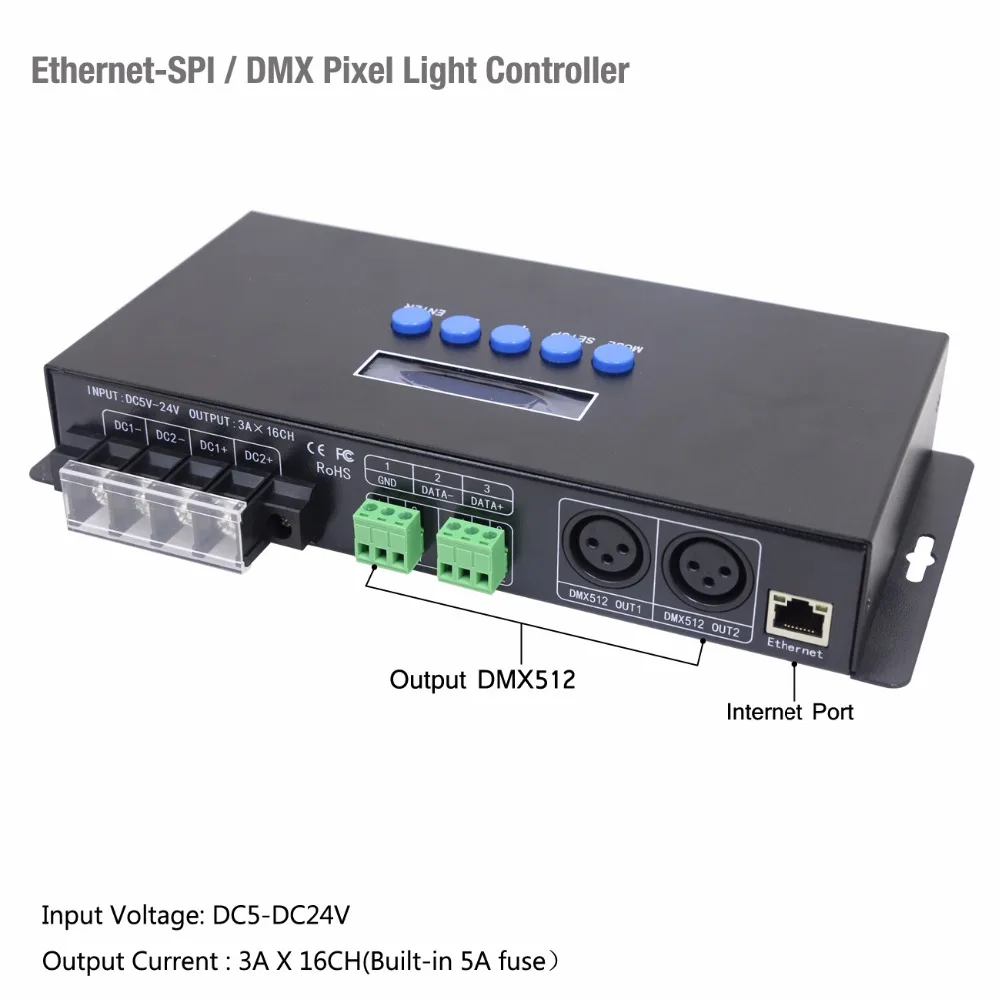 Ethernet DMX протокол ArtNet к SPI DMX пиксельный светильник контроллер 340 пикселей* 16 каналов/256 пикселей* 16 каналов(RGBW) и выход DMX512 два порта