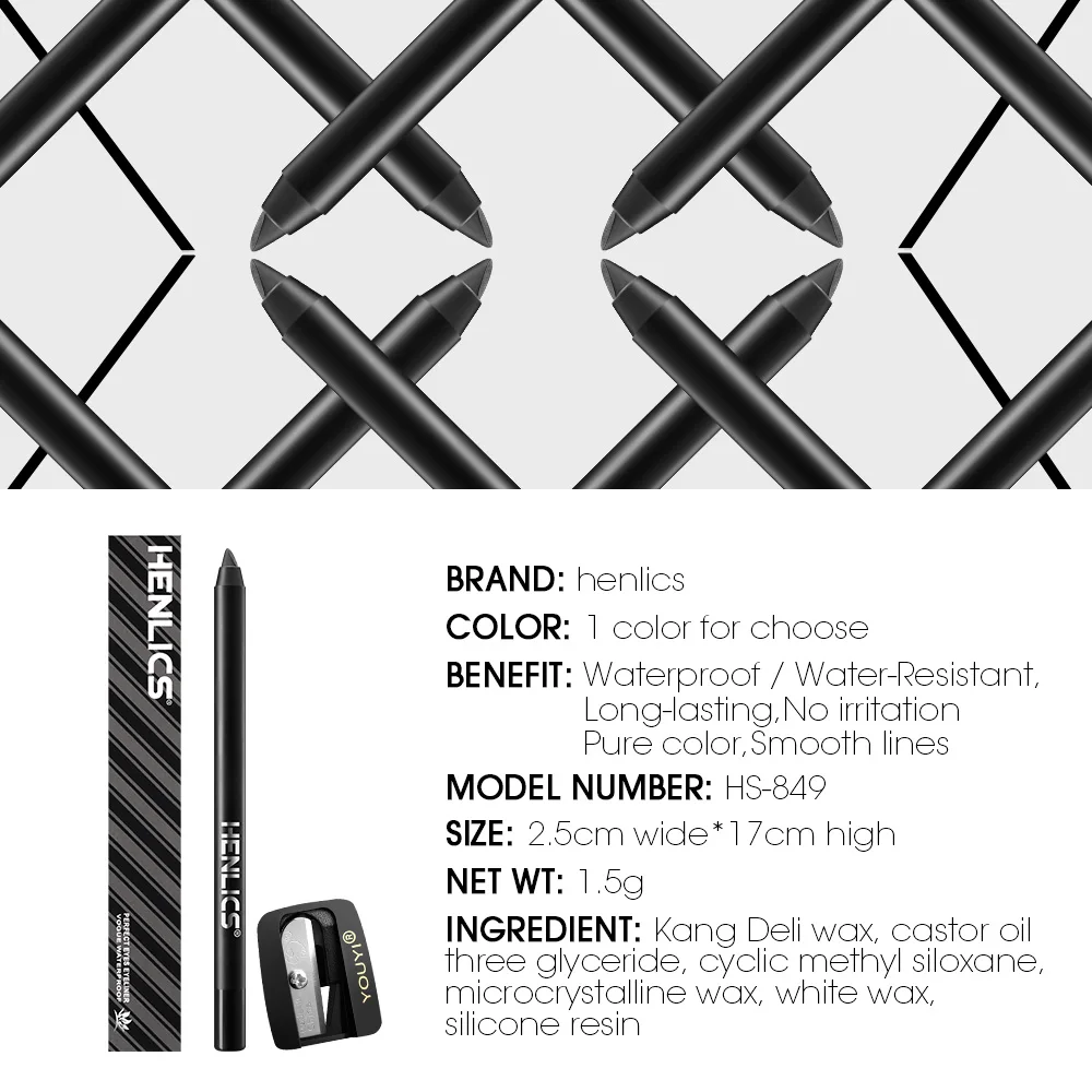 HENLICS набор для макияжа глаз Тушь + Черный Eye Liner Pencil Make Up Brush Tool 24 часа Долгое