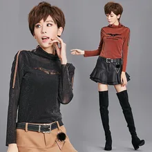 Лидер продаж осень-зима Женская мода тонкий плюс бархат водолазка животных печати под Рубашки для мальчиков Дамы Флис Bling футболка