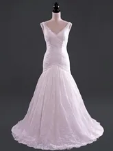 Wedding Dress Mermaid V neck Front And Back Elegant Sleeveless Bridal Gown Unique Pleat Court Train