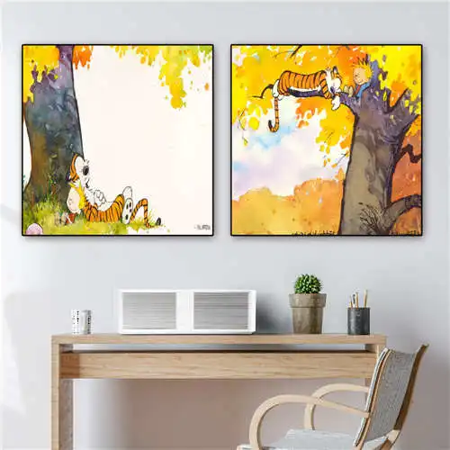 

Custom calvin_and_hobbes (1) Poster Papel-de Mandala Printing Posters Cloth Fabric Wall Art For Living Room Decor#19-01-15-145