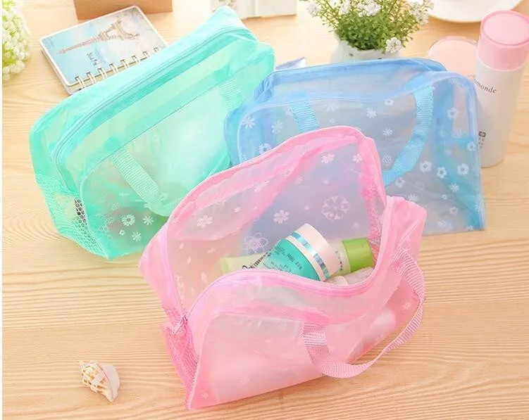 PVC Floral Transparent Toiletry Cosmetic Pouch Bag-0