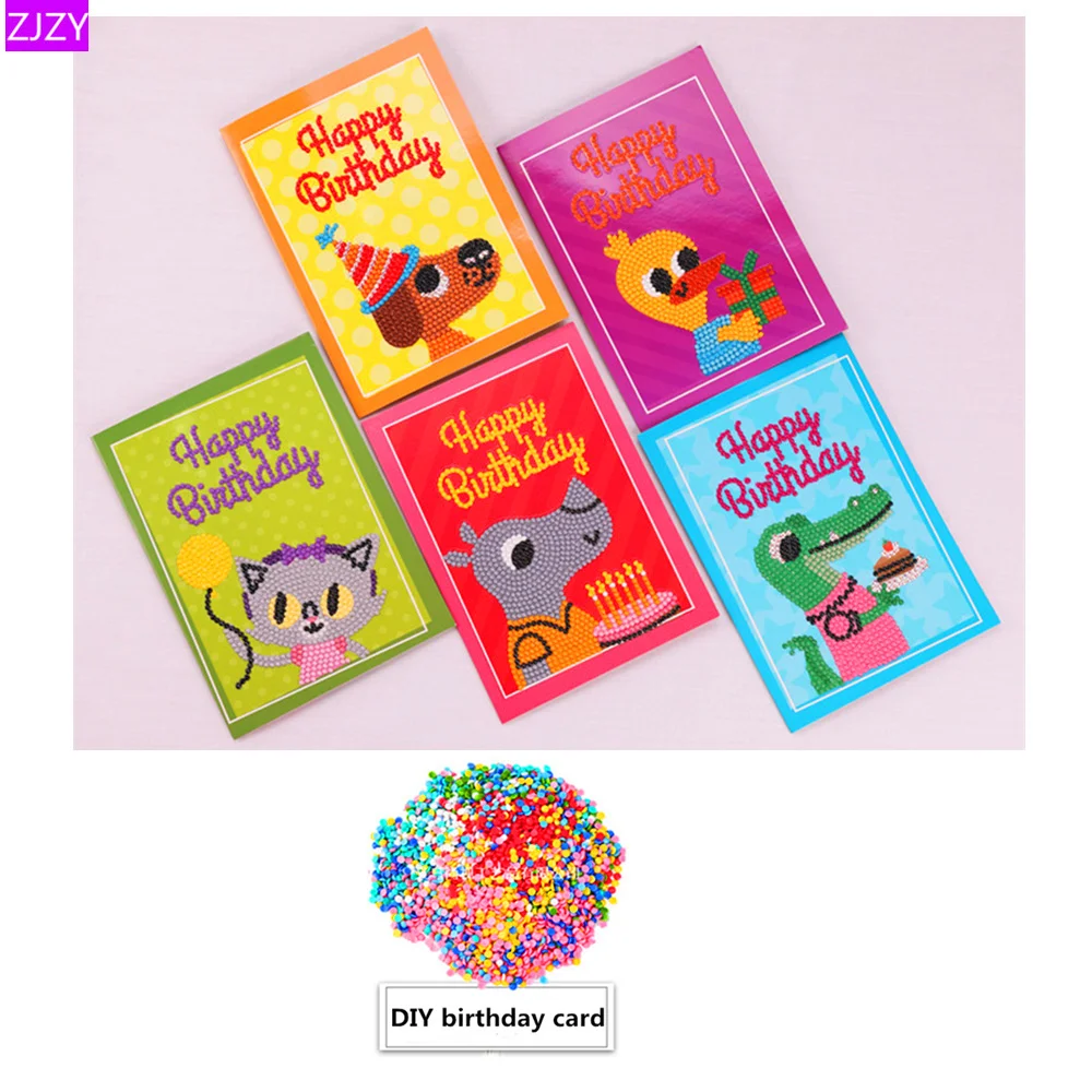 

ZJZY Diamond Painting Birthday Card Cartoon Postcard DIY 5D Diamond Mosaic Gift Handmade Holiday Christmas Card Full Set LY831
